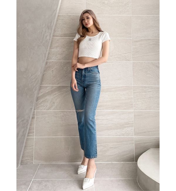 GYDA「ハイウエスト HIGH-END STRAIGHT SLIM デニムパンツ」|デニム|