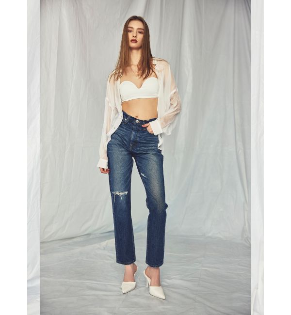 GYDA「ハイウエスト HIGH-END STRAIGHT SLIM デニムパンツ」|デニム|