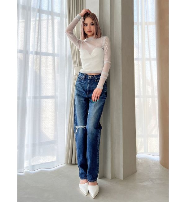 GYDA「ハイウエスト HIGH-END STRAIGHT SLIM デニムパンツ」|デニム|