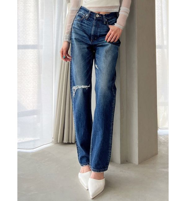 GYDA「ハイウエスト HIGH-END STRAIGHT SLIM デニムパンツ」|デニム|インディゴ