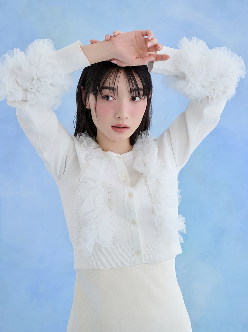 SNIDEL「UVカットチュールドッキングニットカーディガン」|カーディガン|WHT