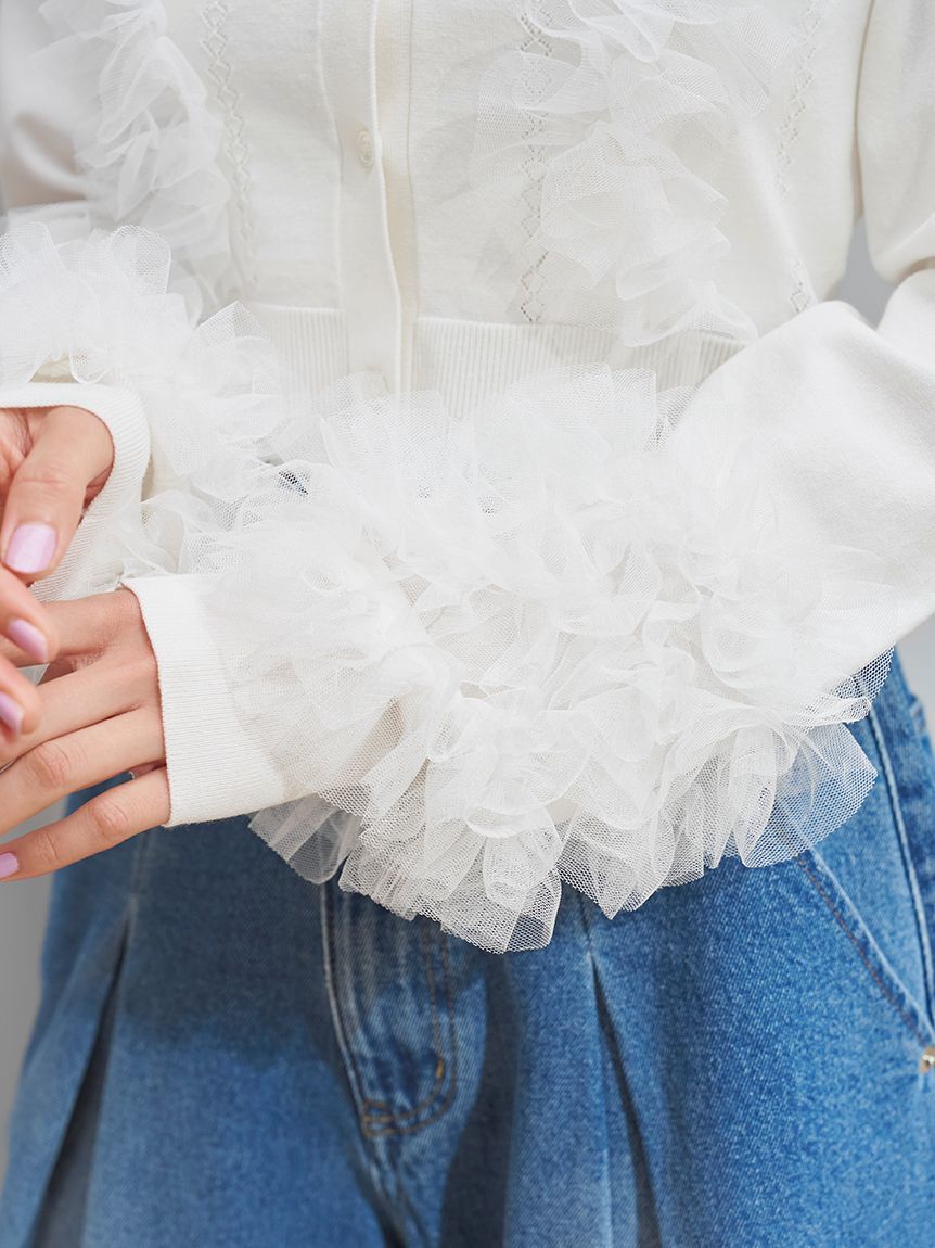 SNIDEL「UVカットチュールドッキングニットカーディガン」|カーディガン|