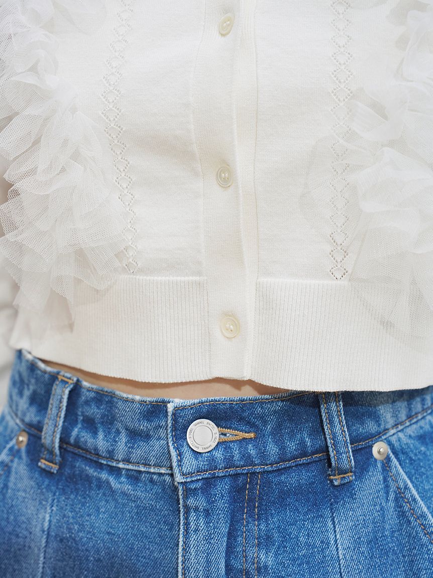 SNIDEL「UVカットチュールドッキングニットカーディガン」|カーディガン|