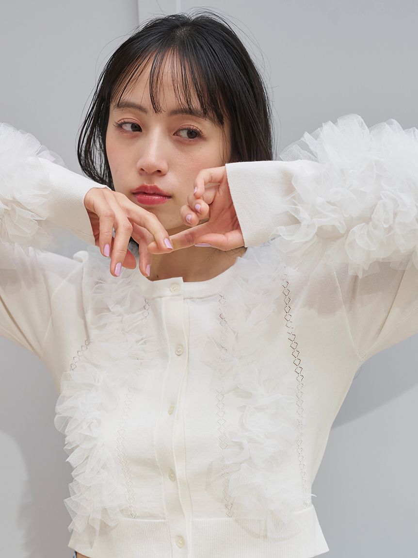 SNIDEL「UVカットチュールドッキングニットカーディガン」|カーディガン|