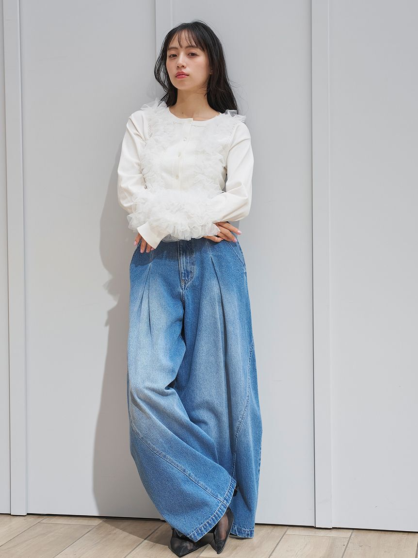 SNIDEL「UVカットチュールドッキングニットカーディガン」|カーディガン|