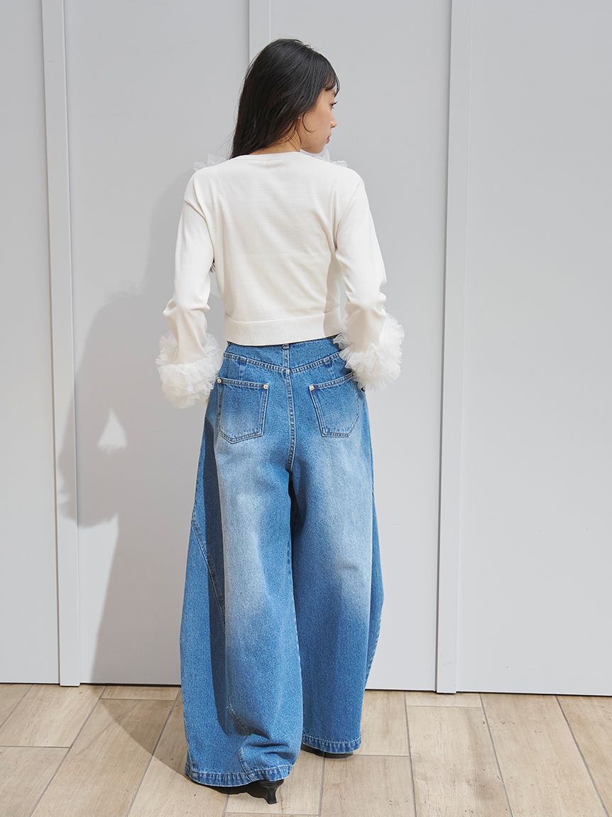 SNIDEL「UVカットチュールドッキングニットカーディガン」|カーディガン|