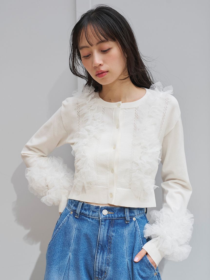 SNIDEL「UVカットチュールドッキングニットカーディガン」|カーディガン|