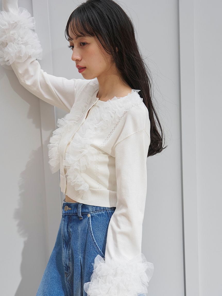 SNIDEL「UVカットチュールドッキングニットカーディガン」|カーディガン|