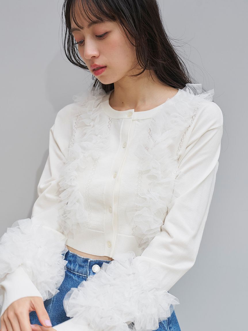 SNIDEL「UVカットチュールドッキングニットカーディガン」|カーディガン|