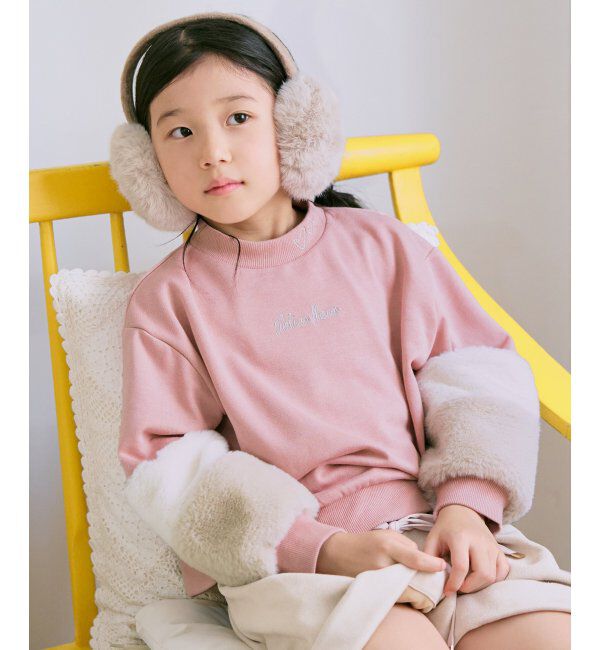 ikka kids「袖フェイクファー刺繍裏毛プルオーバー（120~160cm）」|Tシャツ・カットソー|