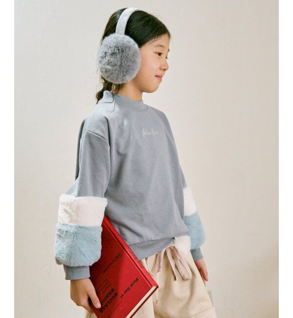 ikka kids「袖フェイクファー刺繍裏毛プルオーバー（120~160cm）」|Tシャツ・カットソー|