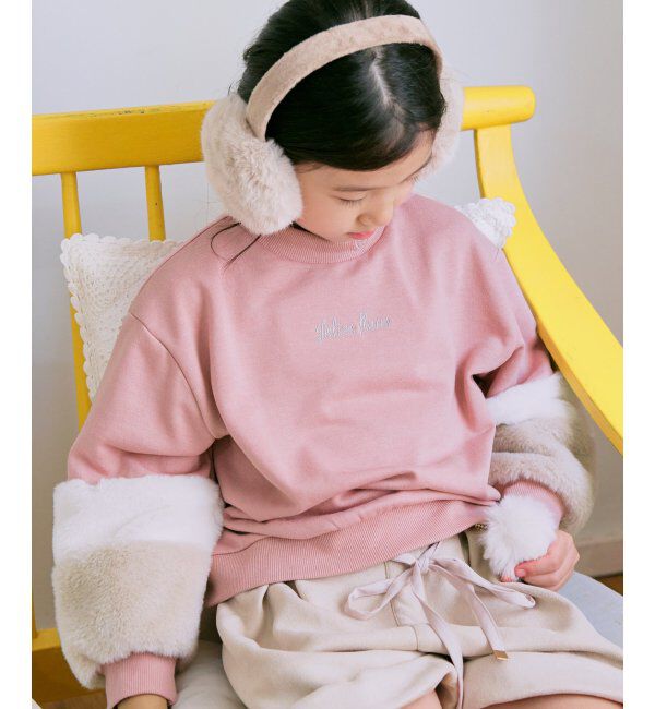 ikka kids「袖フェイクファー刺繍裏毛プルオーバー（120~160cm）」|Tシャツ・カットソー|