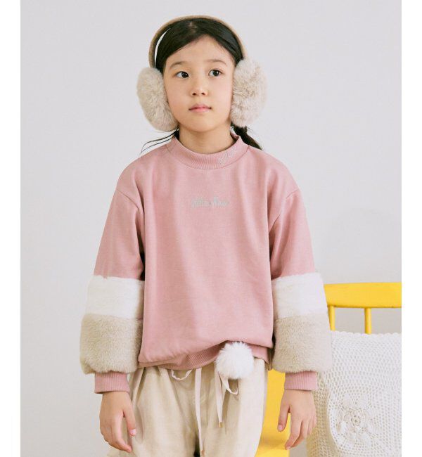 ikka kids「袖フェイクファー刺繍裏毛プルオーバー（120~160cm）」|Tシャツ・カットソー|