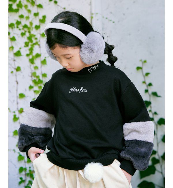 ikka kids「袖フェイクファー刺繍裏毛プルオーバー（120~160cm）」|Tシャツ・カットソー|