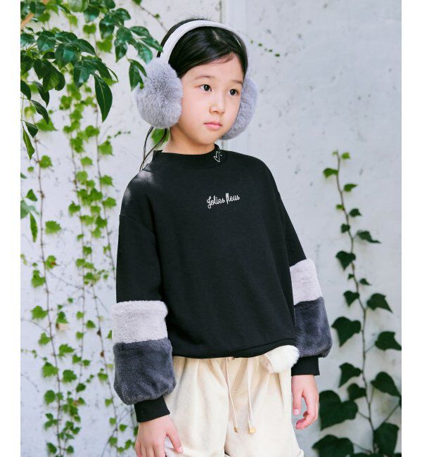 ikka kids「袖フェイクファー刺繍裏毛プルオーバー（120~160cm）」|Tシャツ・カットソー|