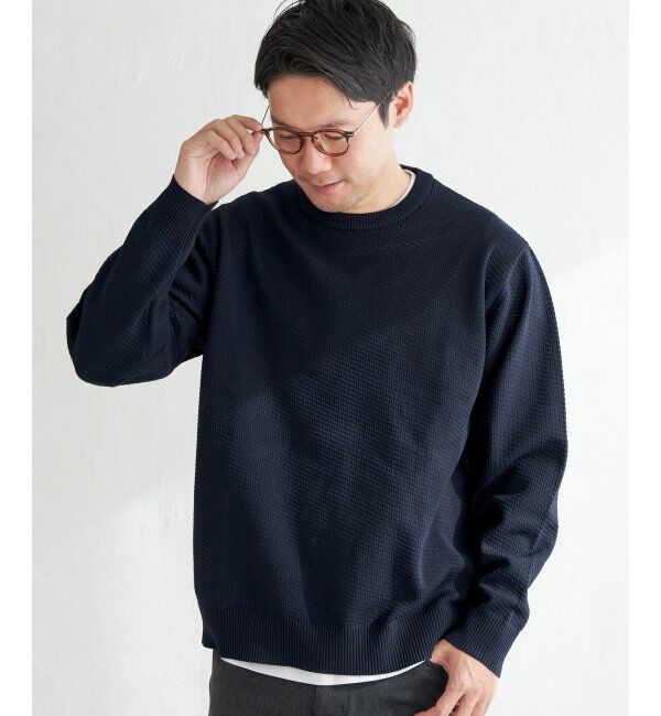 ikka「【洗濯機で洗える】GOKU楽ニットクルーインナーセット」|プルオーバー|ネイビーブルー