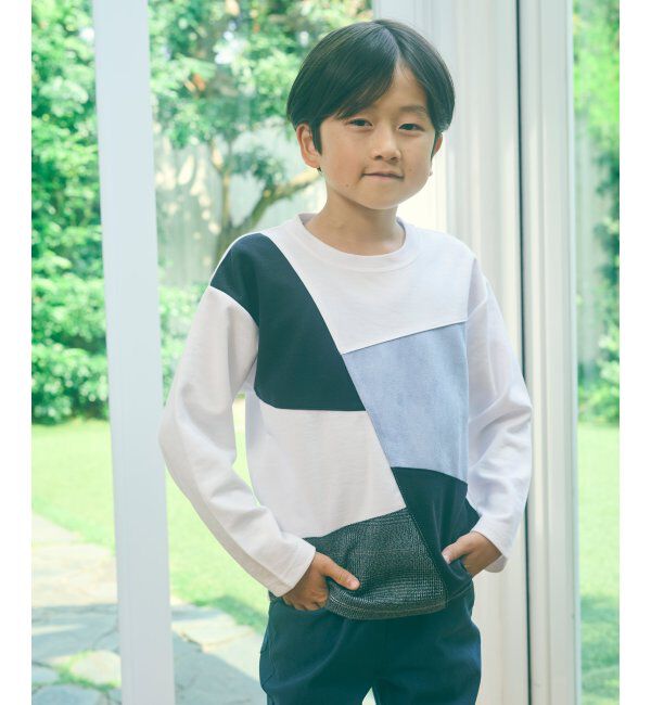 ikka kids「【親子おそろい】フェイクスエードブロックスロンT（120~160cm）」|Tシャツ・カットソー|