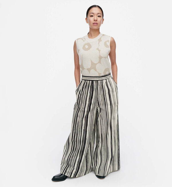 Marimekko「Kohti Siluetti パンツ」|チノ|ﾌﾞﾗｯｸ&times;ﾗｲﾄｲｴﾛｰ