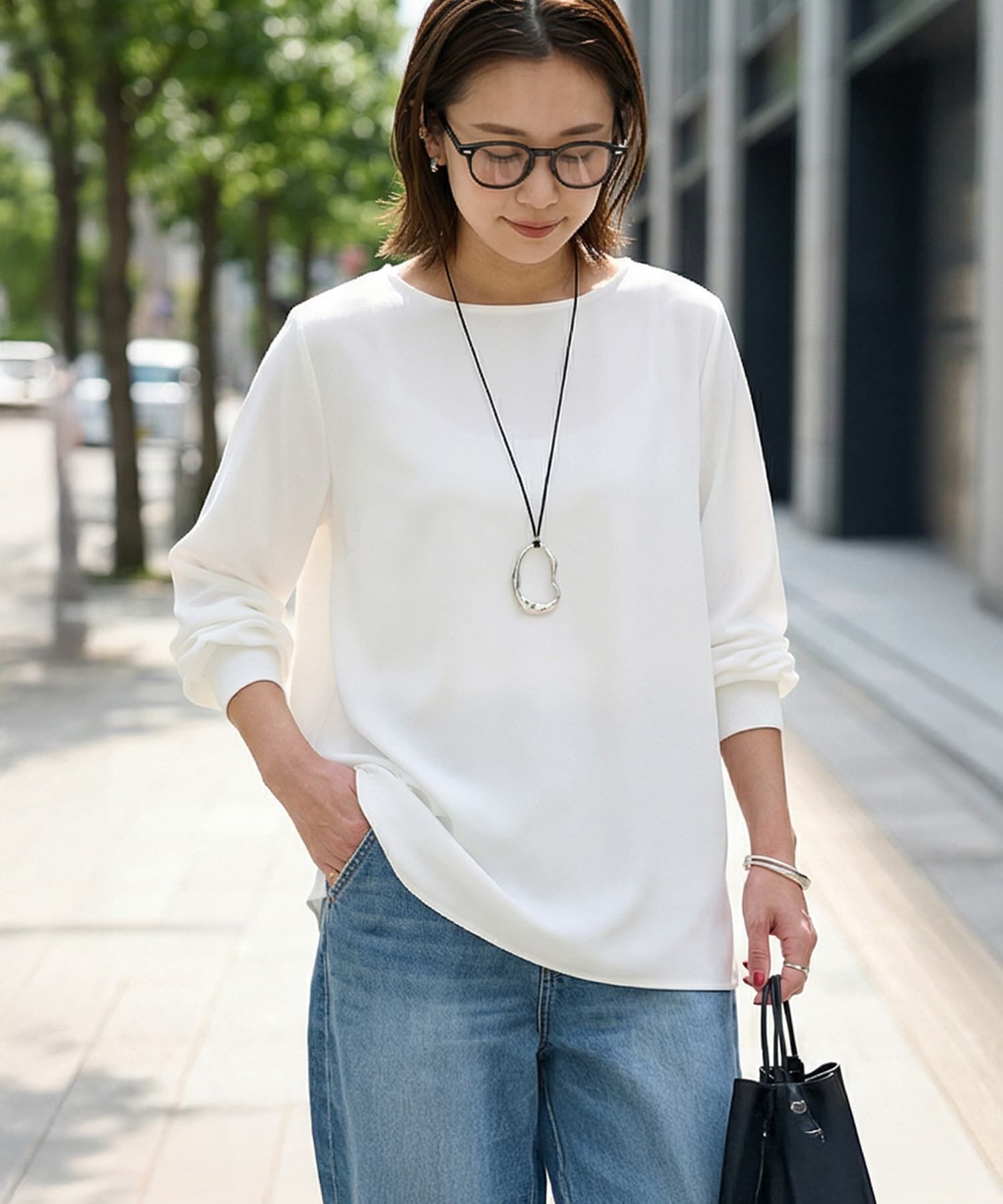 STYLE DELI「裾出しレイヤード用さらさらブラウス」|シャツ・ブラウス|ホワイト