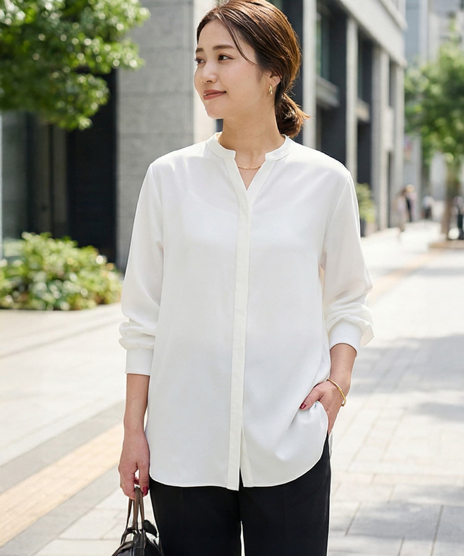 STYLE DELI「レイヤード用バンドキーネックシャツ」|シャツ・ブラウス|ホワイト