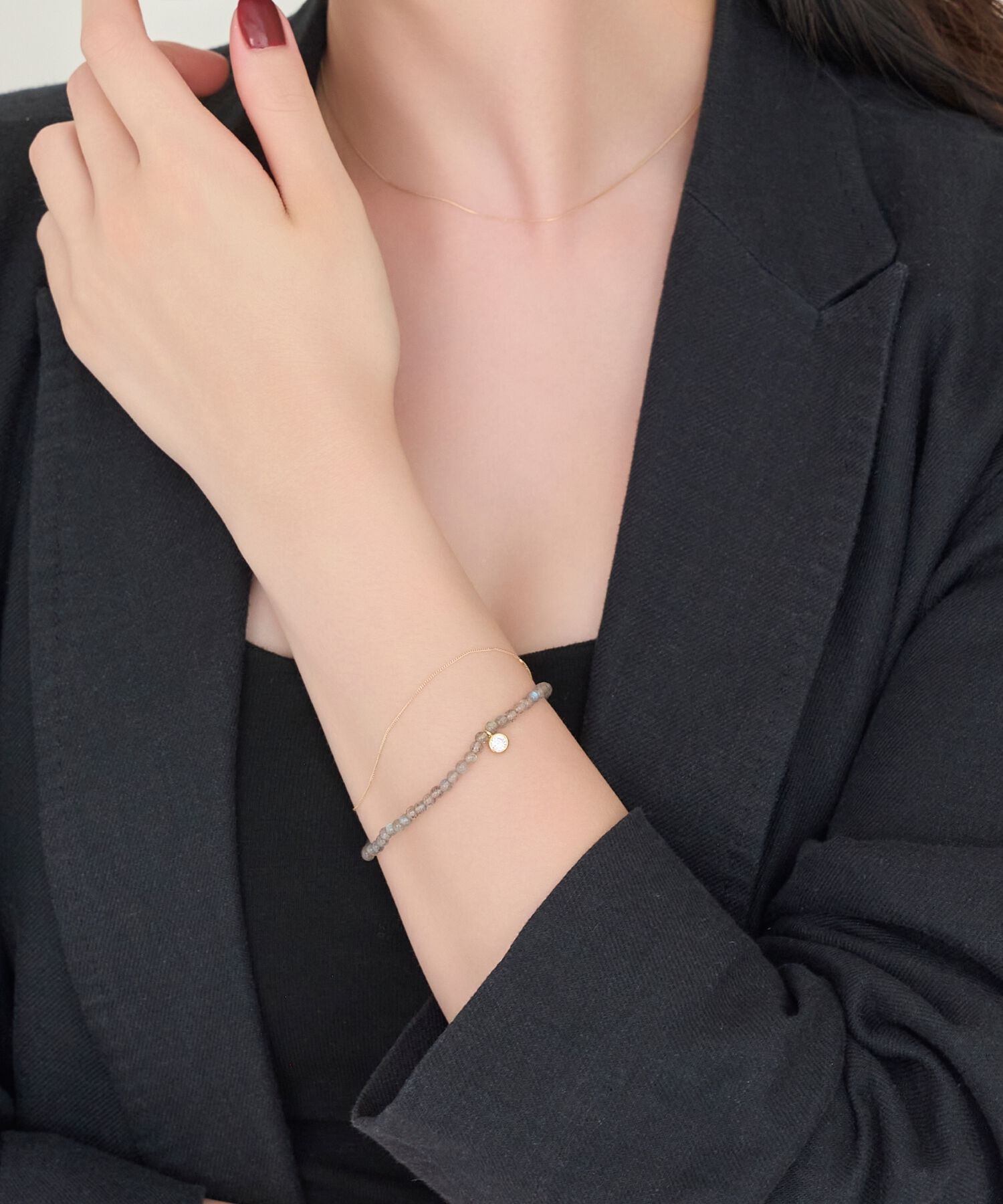 Phoebe「ウィスパーストーンブレスレット　グレー/天然石」|ブレスレット・バングル|