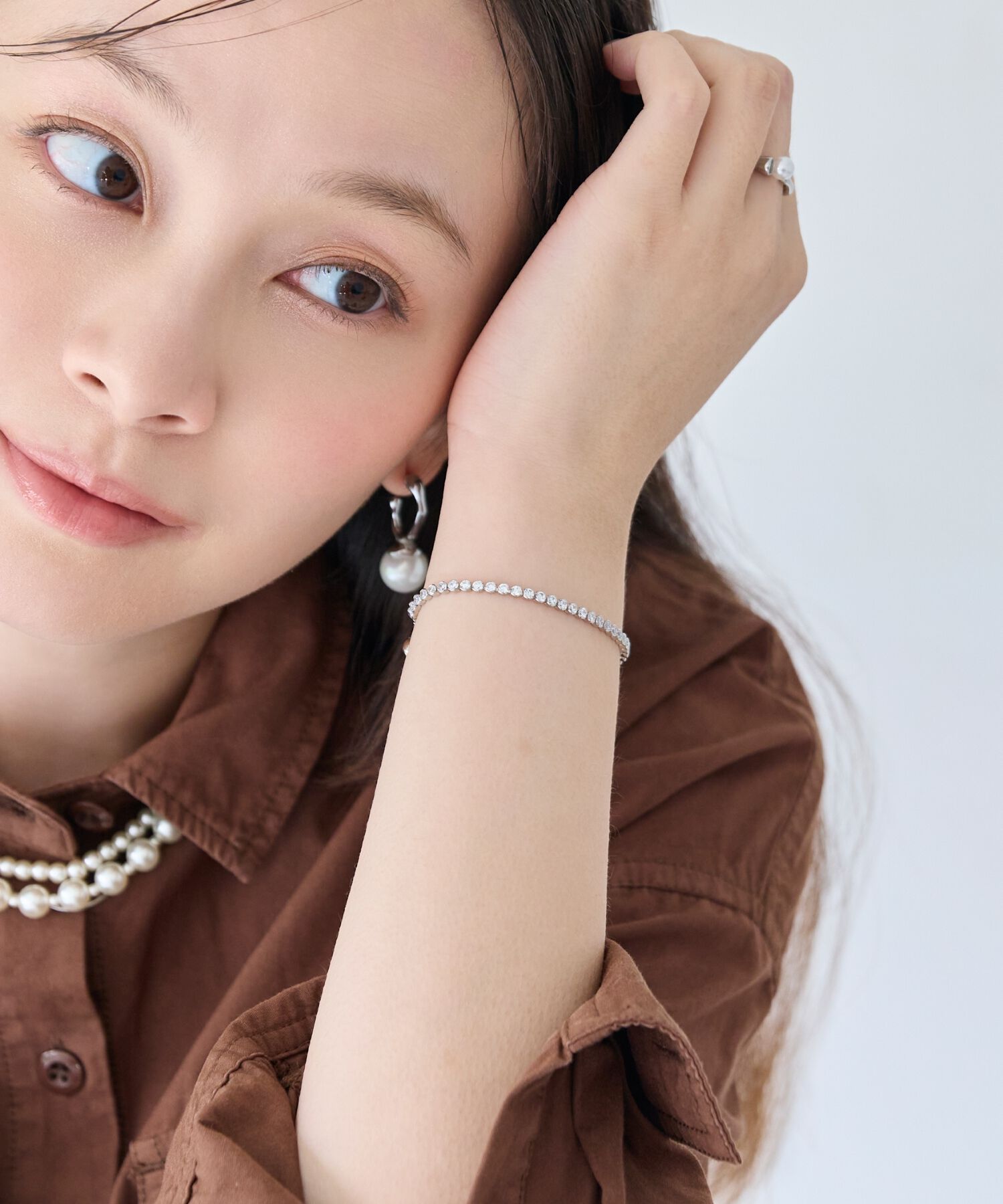 Phoebe「ラインストーンスライドテニスブレスレット　シルバー」|ブレスレット・バングル|