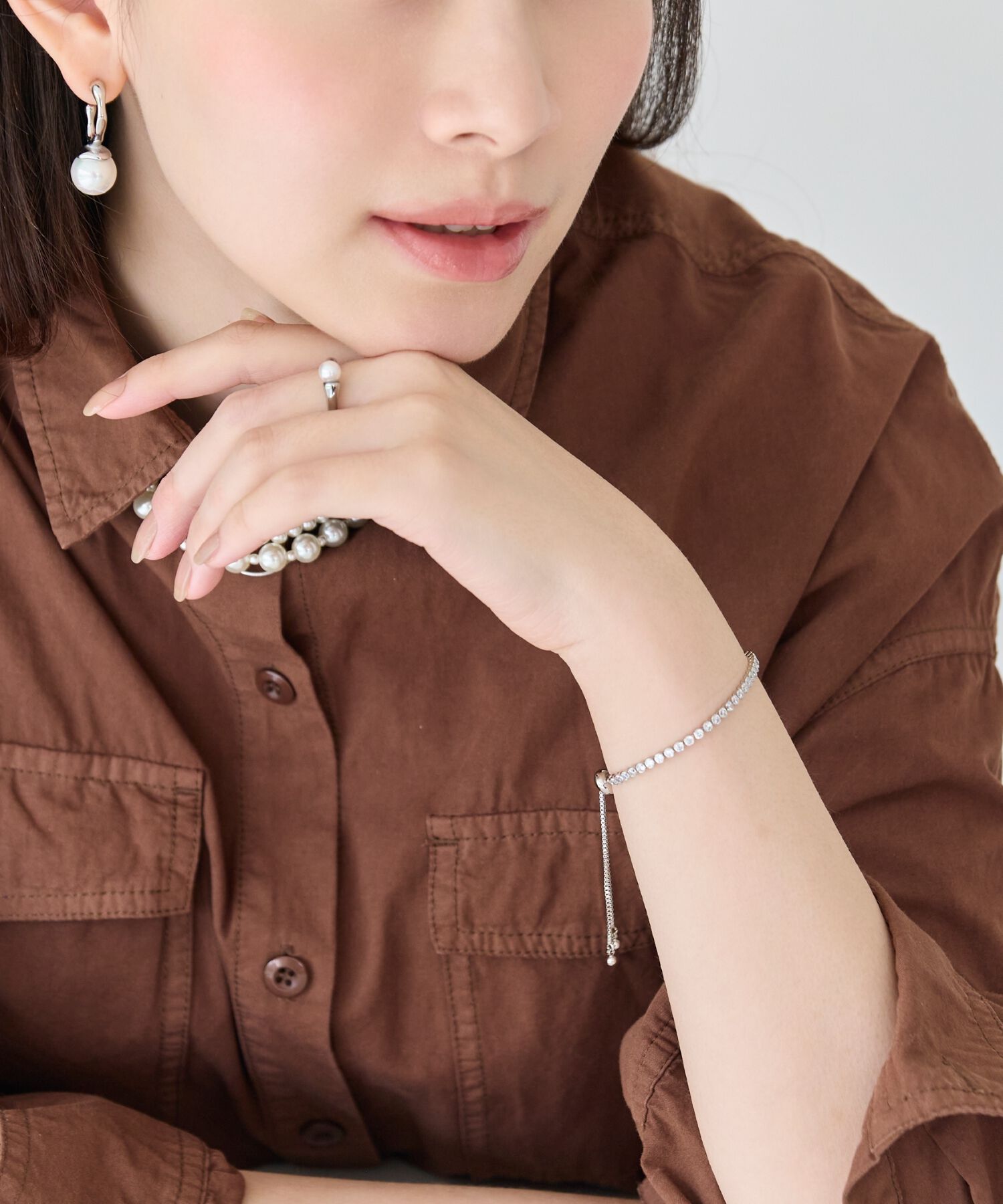 Phoebe「ラインストーンスライドテニスブレスレット　シルバー」|ブレスレット・バングル|