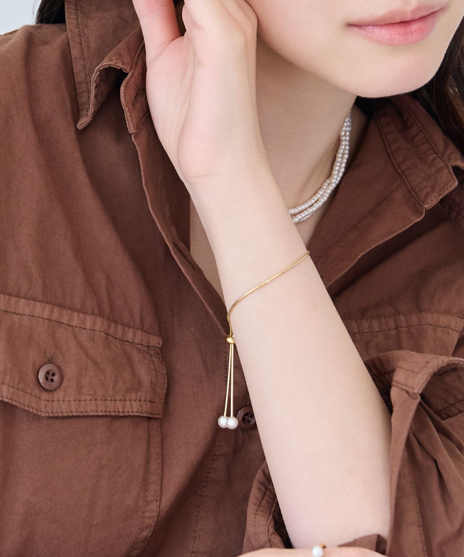 Phoebe「スリムチェーンパールスライドブレスレット　ゴールド」|ブレスレット・バングル|