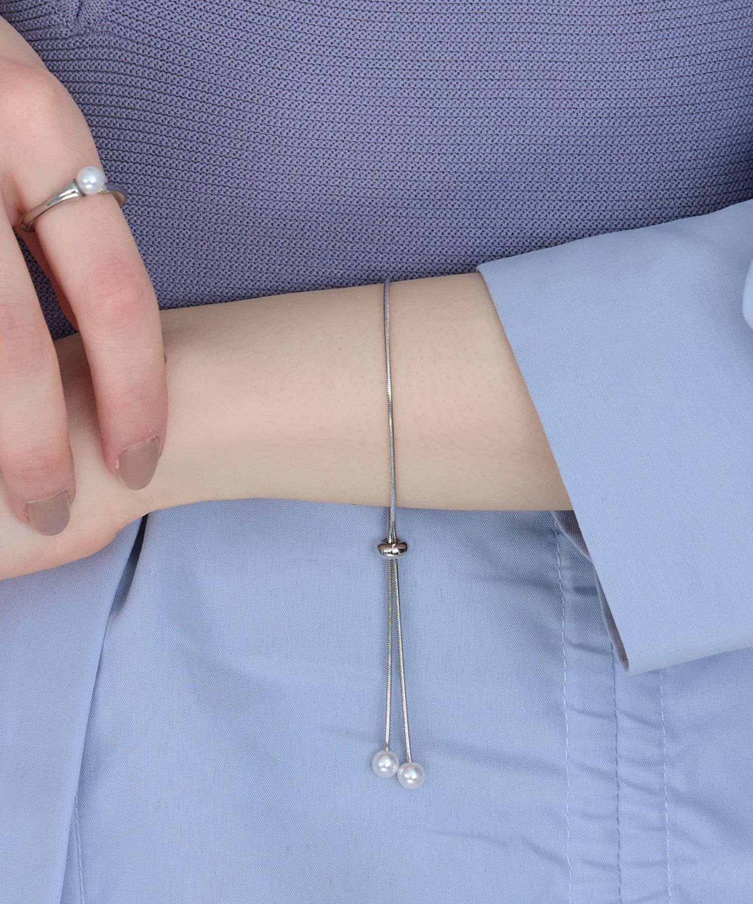 Phoebe「スリムチェーンパールスライドブレスレット　シルバー」|ブレスレット・バングル|シルバー