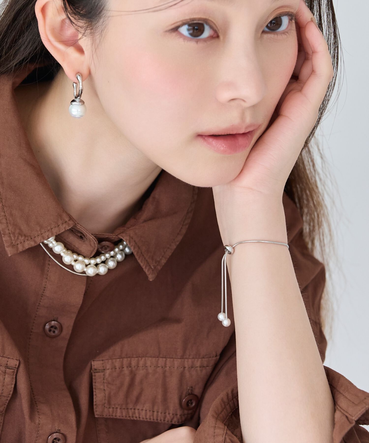 Phoebe「スリムチェーンパールスライドブレスレット　シルバー」|ブレスレット・バングル|