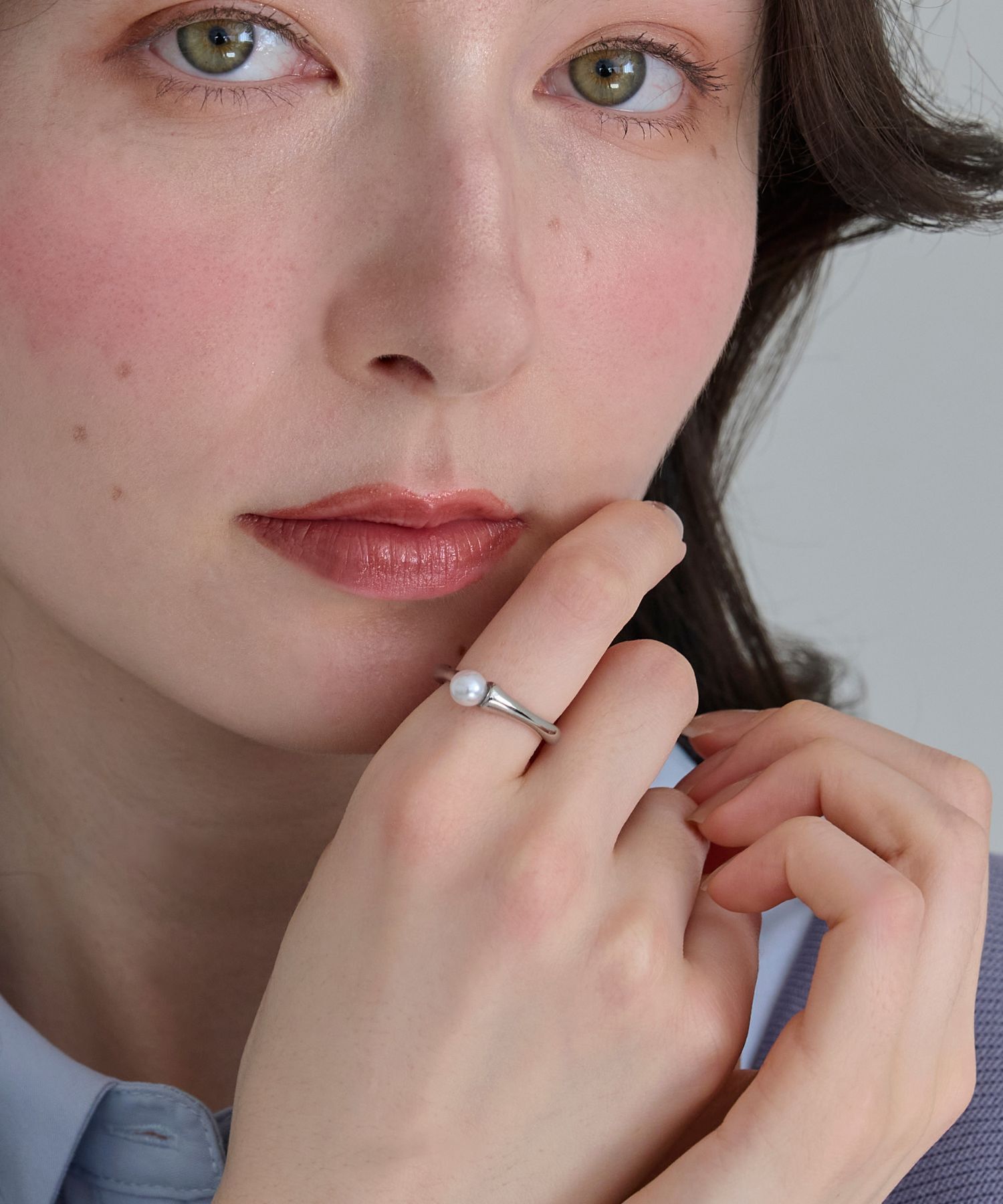 Phoebe「【金属アレルギー対応】ラスターフレームパールカフリング　シルバー/ステンレス/大ぶり/主役級/変形」|リング|シルバー