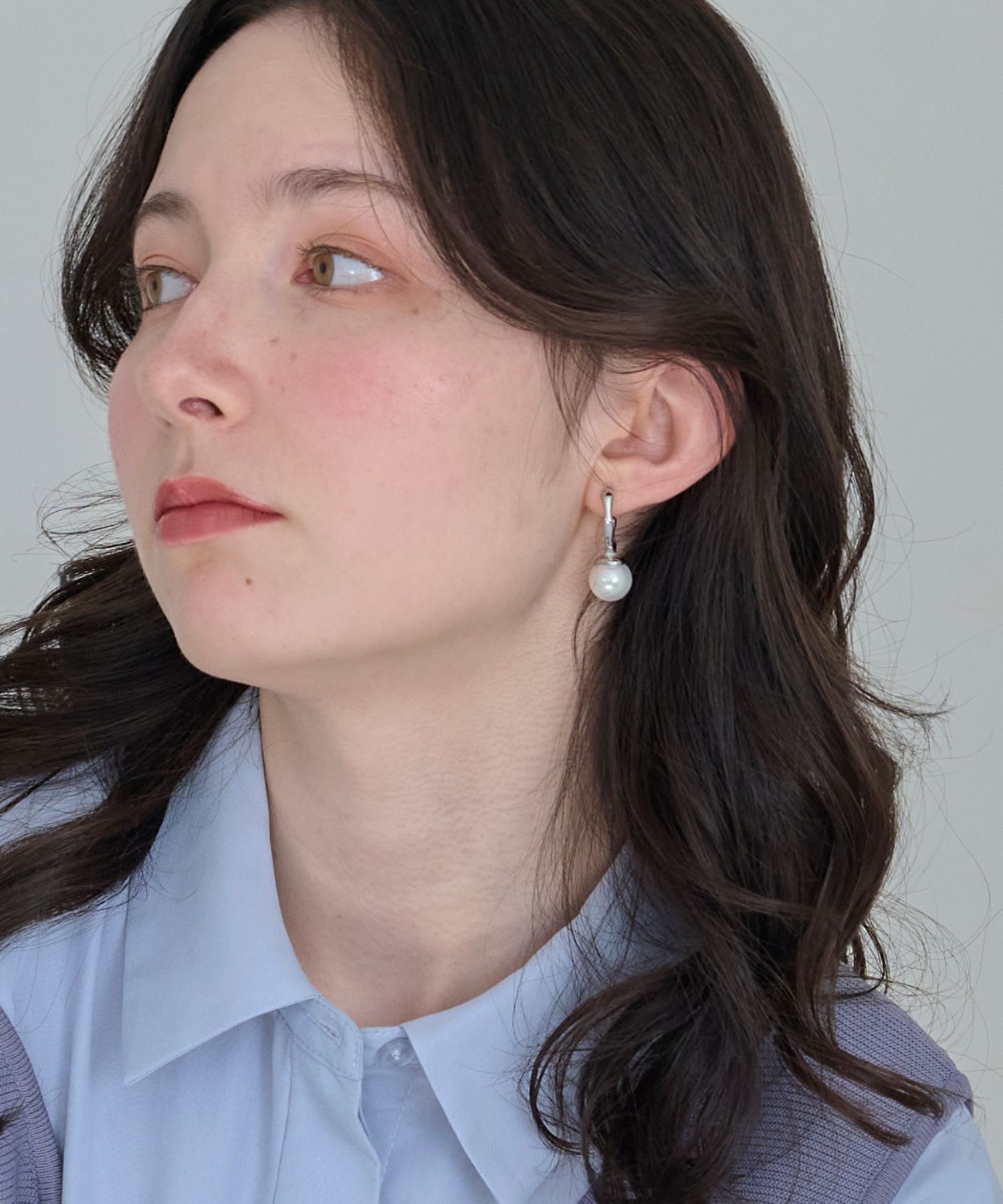 Phoebe「≪雑誌掲載≫【金属アレルギー対応】リップルパールフープピアス　シルバー/ステンレス」|ピアス|