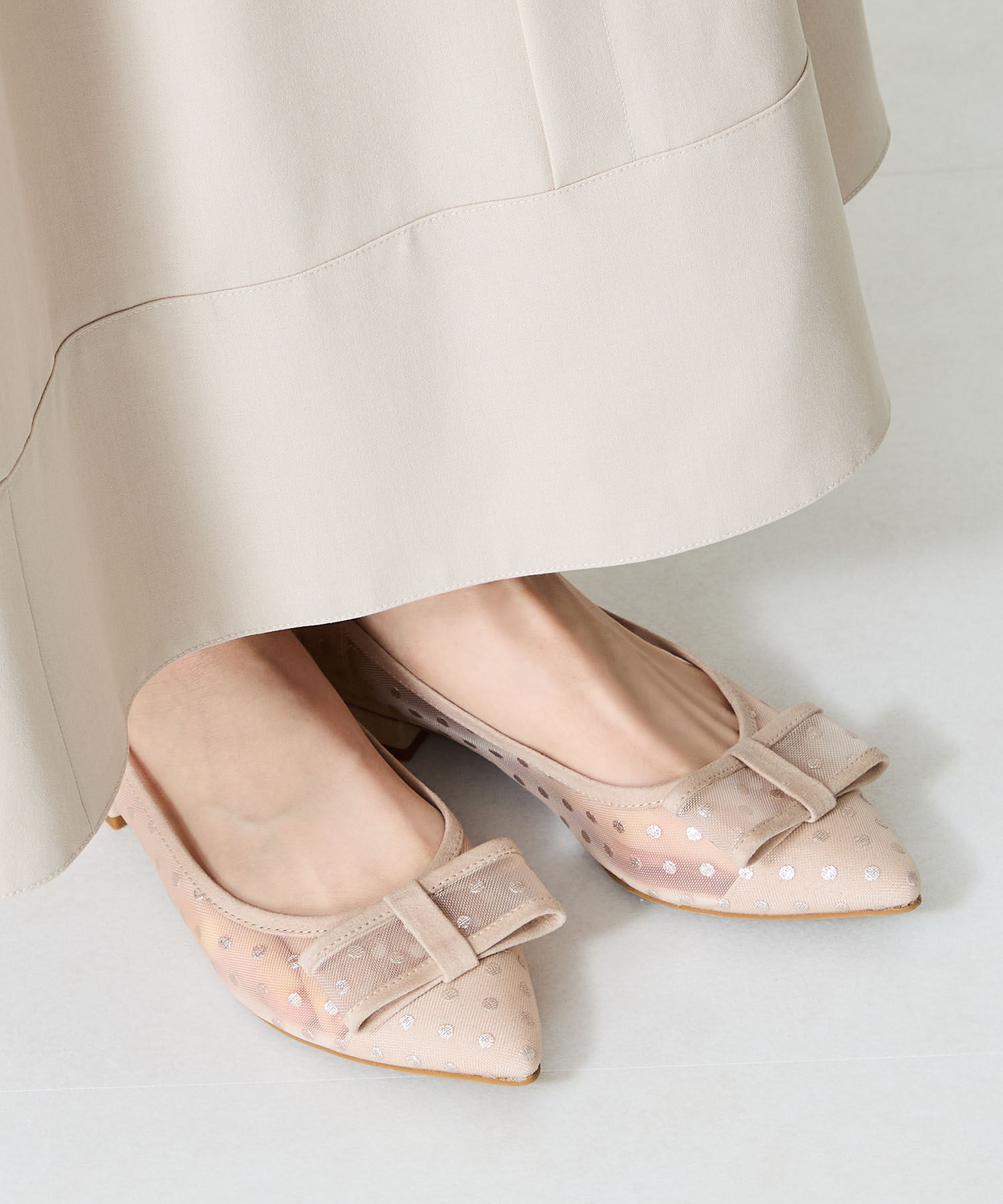 ORiental TRaffic「ドットチュールリボンフラットパンプス/51123 トレンド 人気 フラット フェミニン」|パンプス|BEIGE
