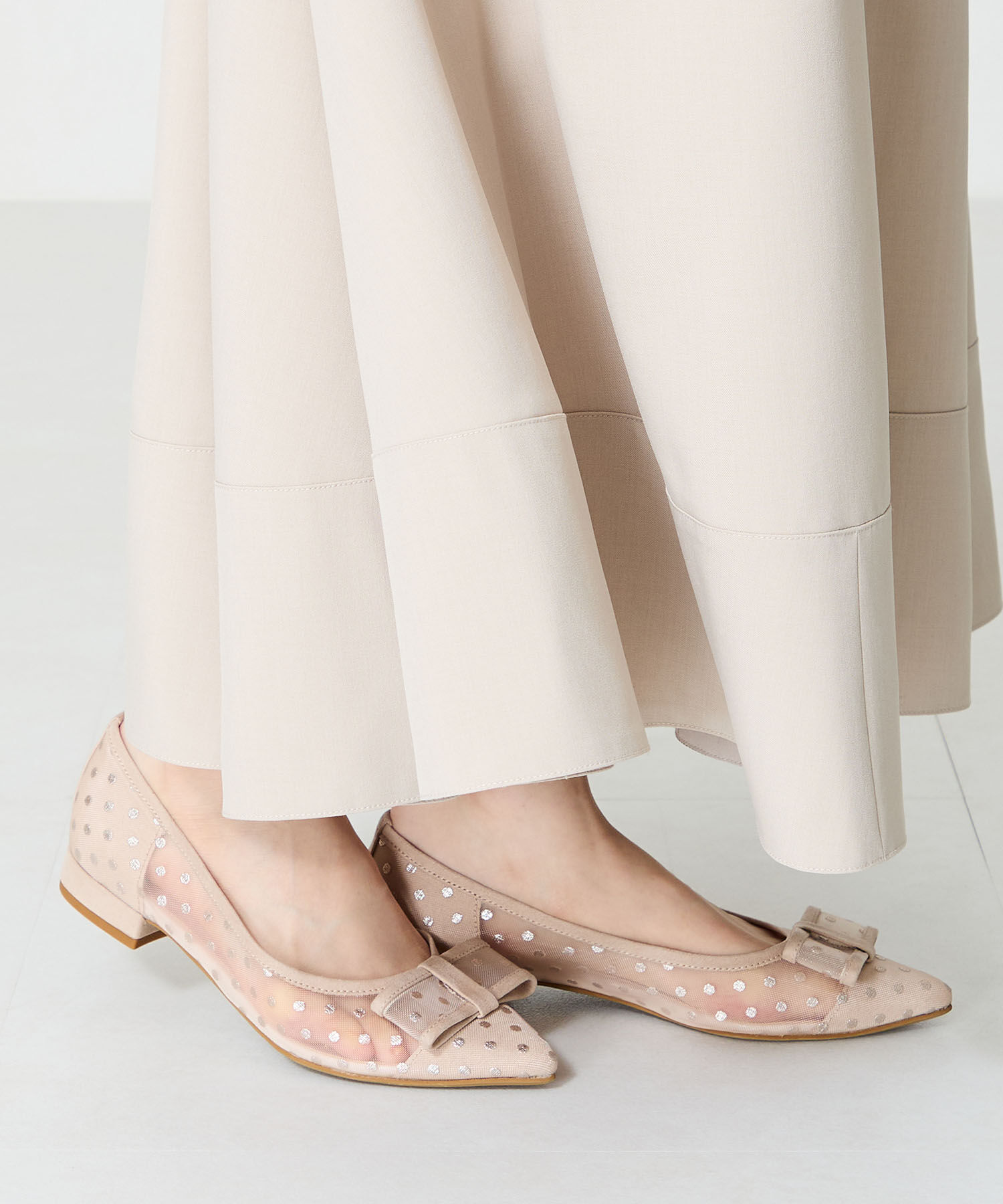 ORiental TRaffic「ドットチュールリボンフラットパンプス/51123 トレンド 人気 フラット フェミニン」|パンプス|