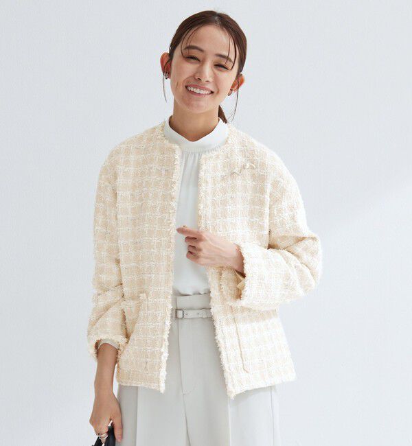 UNITED ARROWS green label relaxing「ファンシー ツイードライク ポケット ノーカラー ジャケット」|ノーカラージャケット|