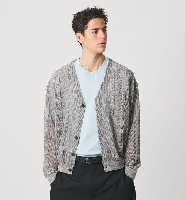 BEAUTY&YOUTH UNITED ARROWS「アイレットパターン シアー カーディガン 」|カーディガン|MD.GRAY