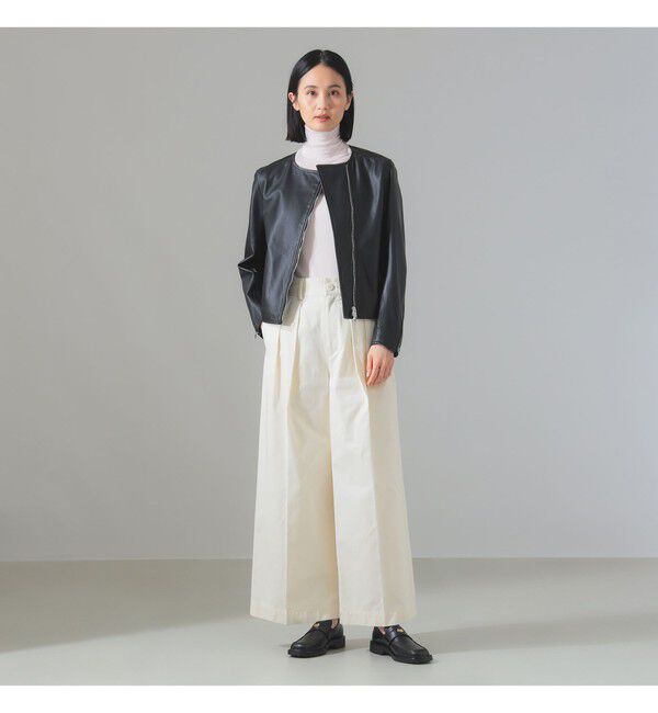 Demi-Luxe BEAMS 「マット シープスキン ノーカラー ライダース ブルゾン」|ブルゾン・スタジャン|