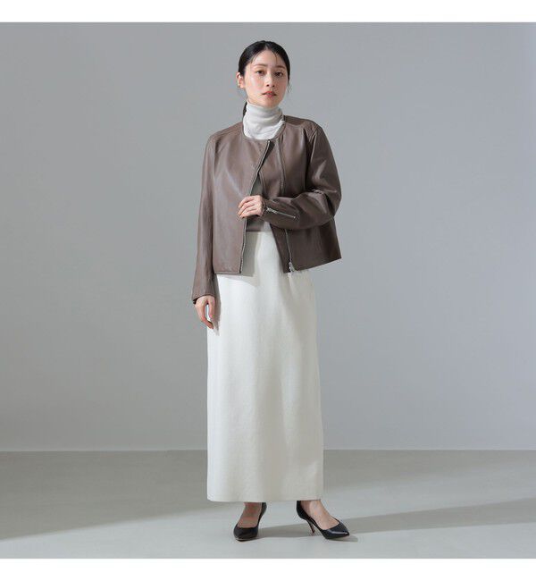 Demi-Luxe BEAMS 「マット シープスキン ノーカラー ライダース ブルゾン」|ブルゾン・スタジャン|