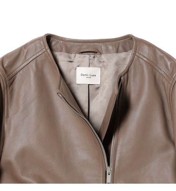 Demi-Luxe BEAMS 「マット シープスキン ノーカラー ライダース ブルゾン」|ブルゾン・スタジャン|