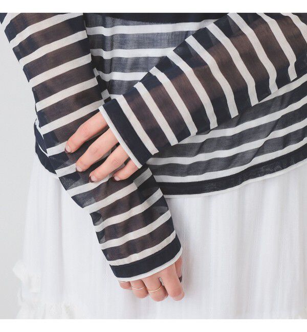 Ray BEAMS 「ORCIVAL / シースルー ボーダー ロングスリーブ カットソー」|Tシャツ・カットソー|