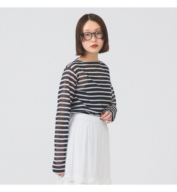 Ray BEAMS 「ORCIVAL / シースルー ボーダー ロングスリーブ カットソー」|Tシャツ・カットソー|