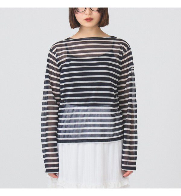 Ray BEAMS 「ORCIVAL / シースルー ボーダー ロングスリーブ カットソー」|Tシャツ・カットソー|