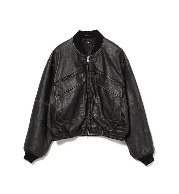 BEAMS「ユーズド加工 レザー ショートブルゾン」|ブルゾン・スタジャン|