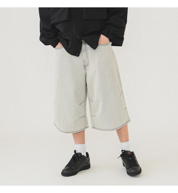 BEAMS「5ポケット クウォーターレングス ワイドデニム」|デニム|