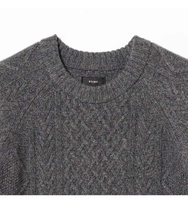 BEAMS「5ゲージ ラムウール クルーネック ケーブルニット」|ニット・セーター|