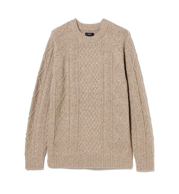BEAMS「5ゲージ ラムウール クルーネック ケーブルニット」|ニット・セーター|BEIGE