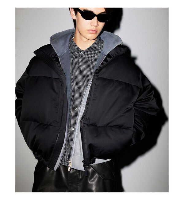 BEAMS「レザーライク ダウン ブルゾン」|ブルゾン・スタジャン|BLACK