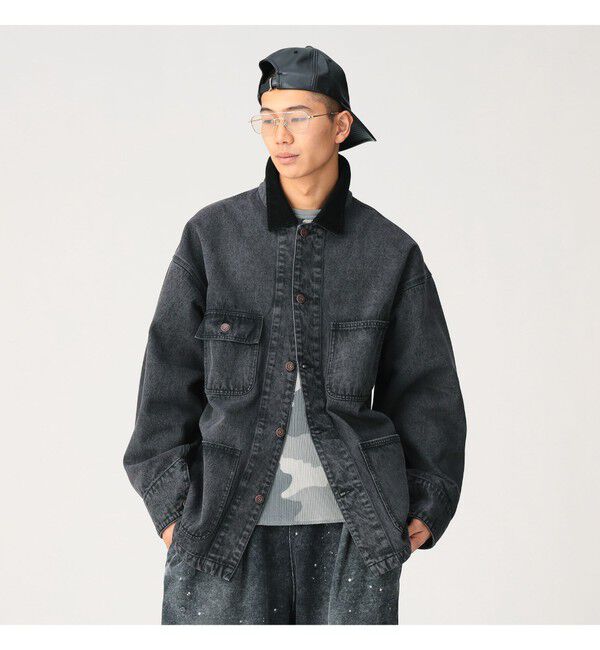 BEAMS「フェード デニム ルーズ カバーオールジャケット」|ブルゾン・スタジャン|