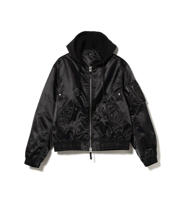 BEAMS「フェイクレイヤード フライトジャケット【ワイドショートフィット】」|ブルゾン・スタジャン|BLACK