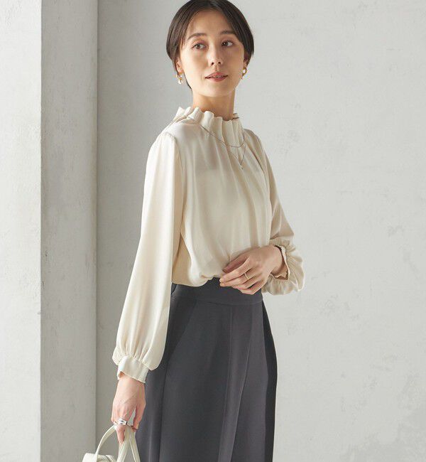 SHIPS for women「【一部WEB限定】〈手洗い可能〉ヴィンテージ サテン ネック ギャザー ブラウス」|シャツ・ブラウス|